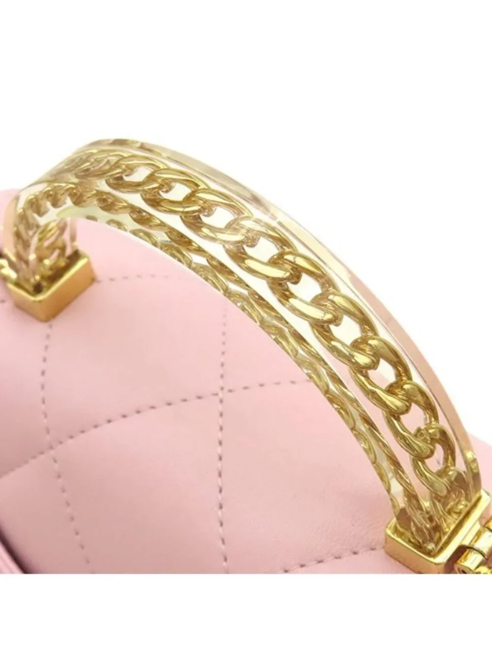 Chanel 2-Way Bag Quilted Top Handle Mini Lambskin Baby Pink Gold Chain Shoulder